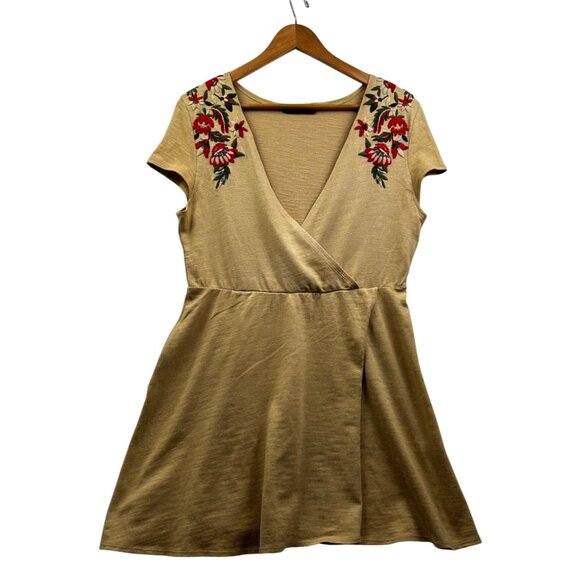 ZARA Knit Beige Cottagecore Romantic Summer Embroidered Wrap Dress Sz SMALL - Picture 2 of 8